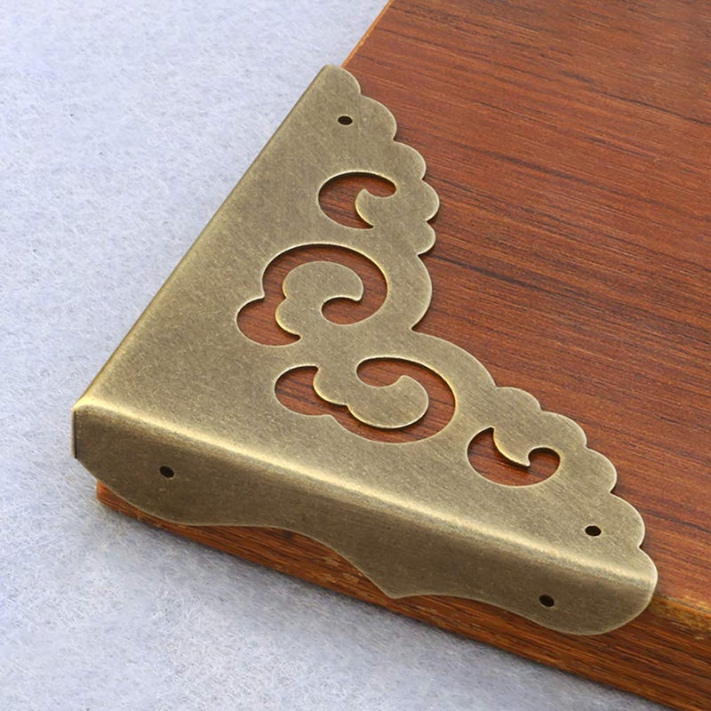Tiazza 4Pcs Antique Brass Edge Corner Protectors Vintage Design Decorative Corner Braces for Wood Cabinet Furniture Jewelry Box (Side Lengthï¼š2.56"/65mm) - Image 4